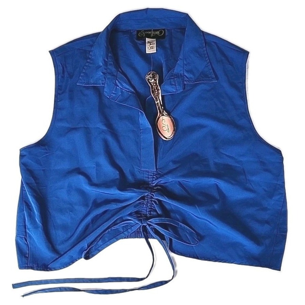 NWT Spoon Jeans 3X Royal Blue Sleeveless Collared Ruched Drawstring Crop Top New